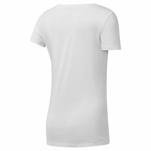 Reebok Linear Scoop Neck T Shirt Damen - Weiß/Schwarz - DE 754-ULD